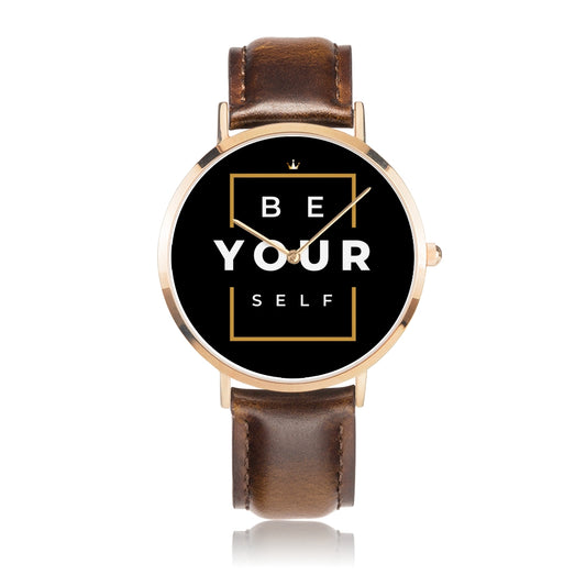 Be Yourself Men Genuine Leather Strap Water-resistant Quartz Watch (Rose Gold) - HBS Inspire Me