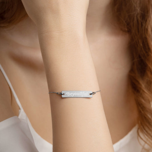 Engraved Beyoutiful Silver Bar Chain Bracelet - HBS Inspire Me